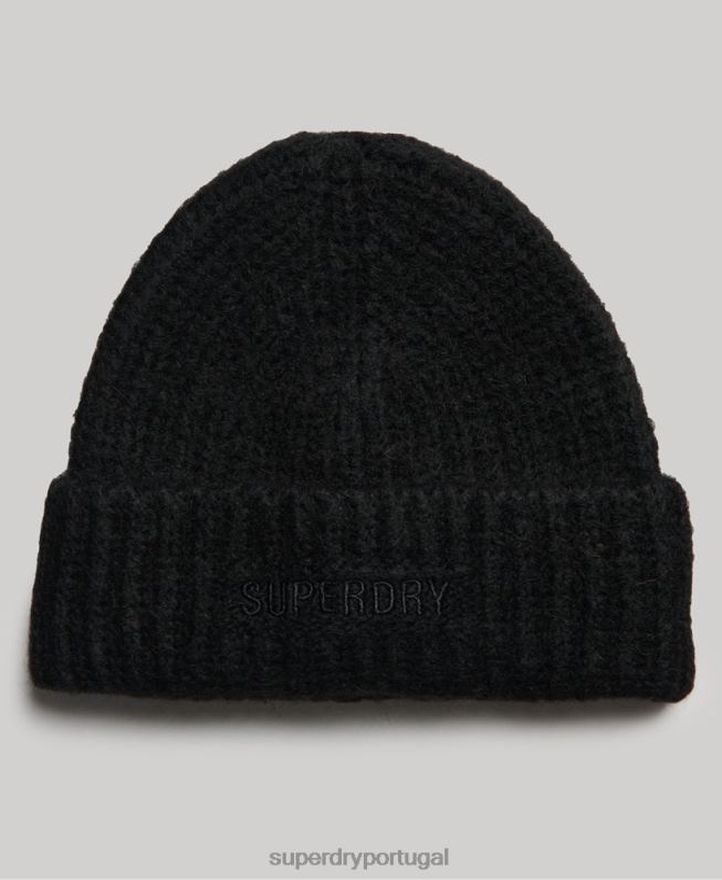 gorro canelado essencial mulheres preto acessórios Superdry 2208H4235
