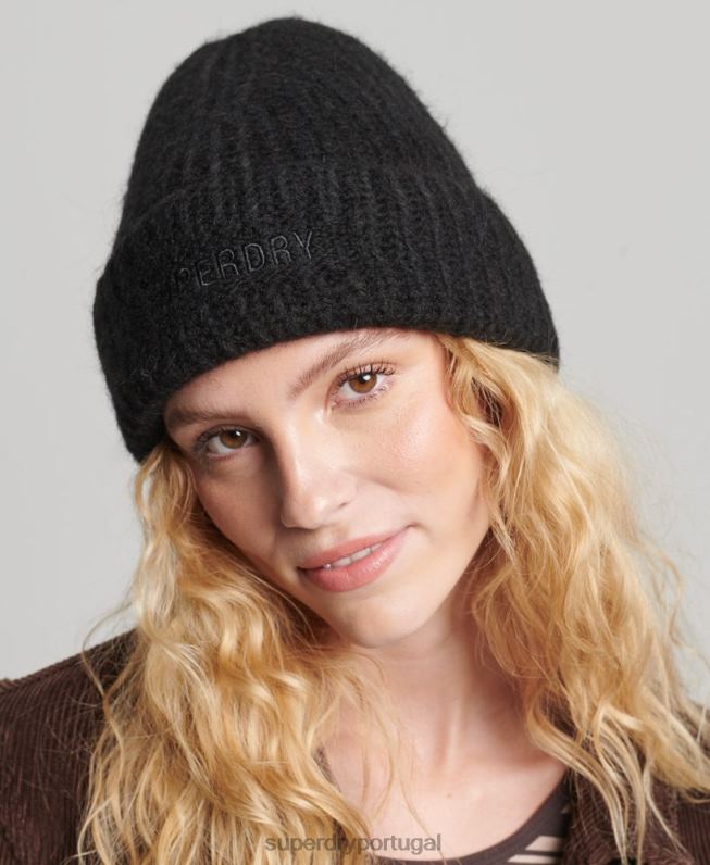 gorro canelado essencial mulheres preto acessórios Superdry 2208H4235