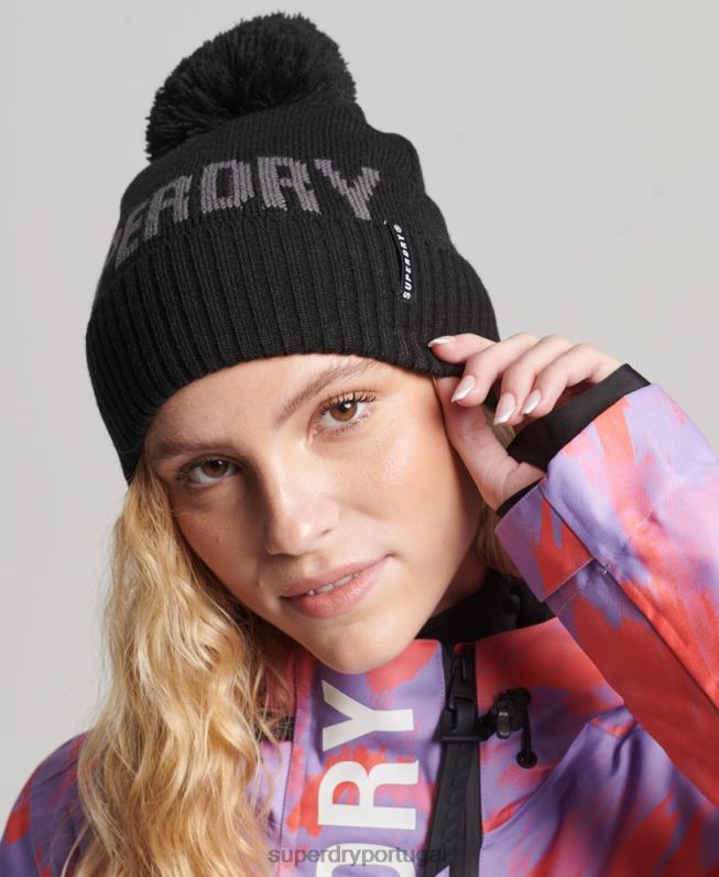 gorro de neve mulheres preto acessórios Superdry 2208H4108