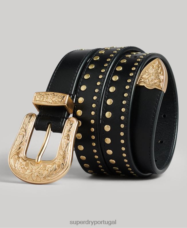 cinto de couro ocidental mulheres preto acessórios Superdry 2208H4216