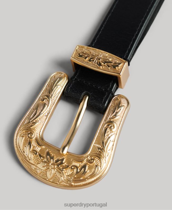 cinto de couro ocidental mulheres preto acessórios Superdry 2208H4216