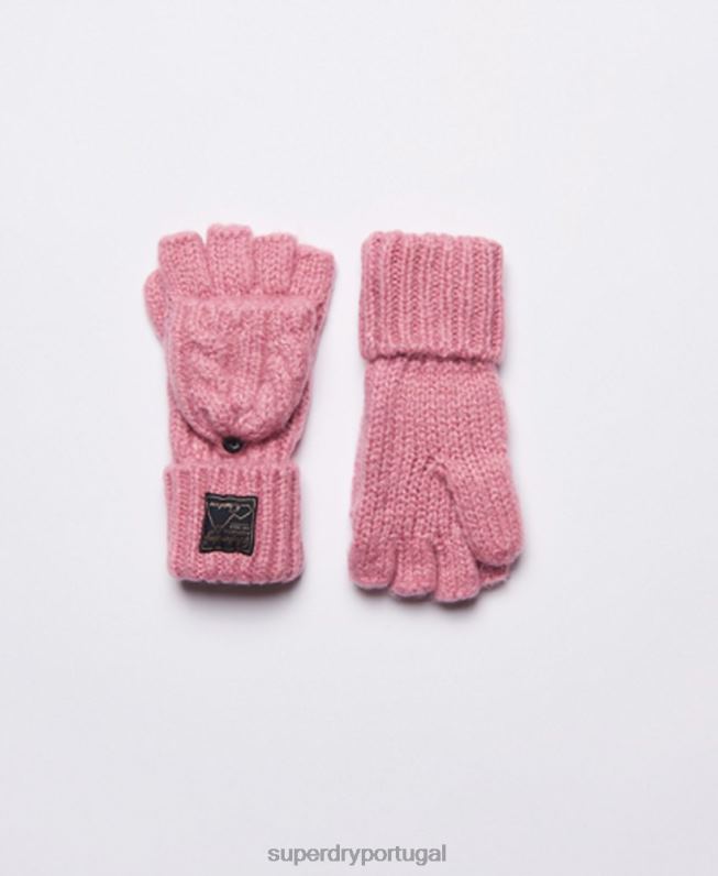 luvas de tweed mulheres rosa acessórios Superdry 2208H4289