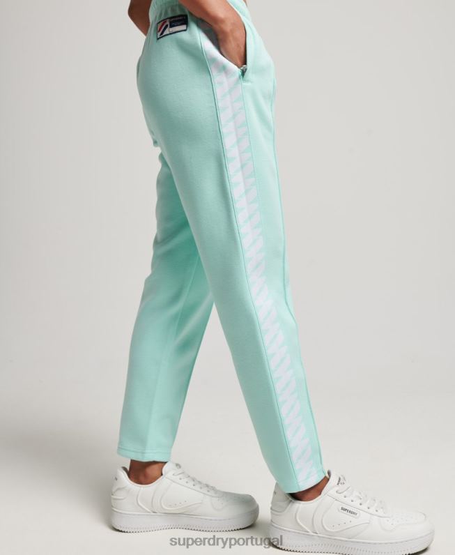 calça de faixa com logo code s mulheres azul roupas Superdry 2208H3928