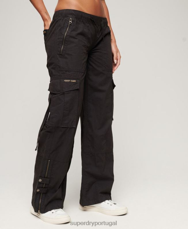calças cargo de perna larga de cintura baixa mulheres cinza escuro roupas Superdry 2208H1963