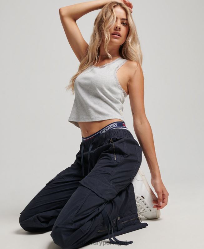 calças cargo de perna larga de cintura baixa mulheres marinha roupas Superdry 2208H2103