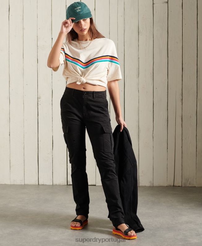 calças cargo finas mulheres preto roupas Superdry 2208H2606