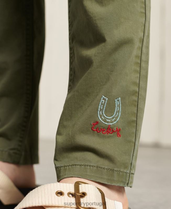 calças cargo finas mulheres verde roupas Superdry 2208H2609