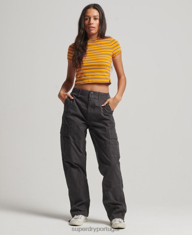 calças cargo folgadas de algodão orgânico mulheres cinza escuro roupas Superdry 2208H2589