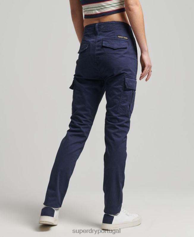 calças cargo slim de algodão orgânico mulheres marinha roupas Superdry 2208H6512