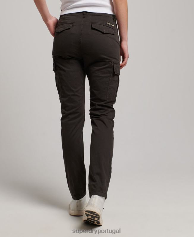 calças cargo slim de algodão orgânico mulheres preto roupas Superdry 2208H2581