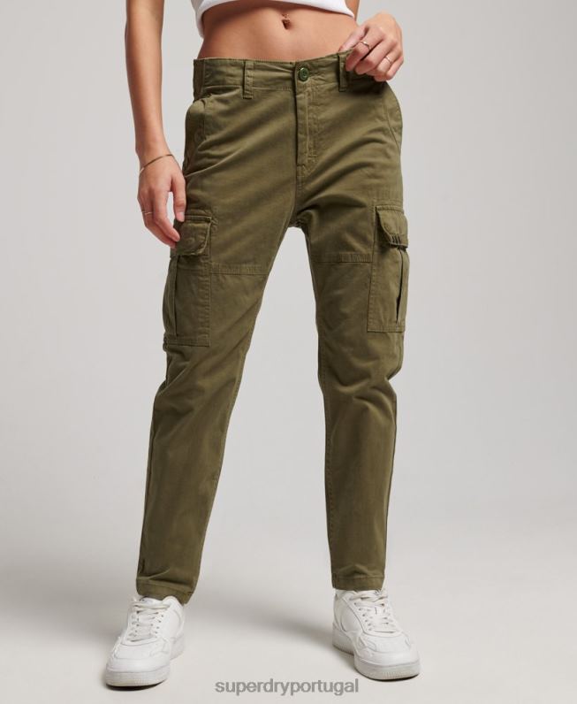calças cargo slim de algodão orgânico mulheres verde roupas Superdry 2208H2569