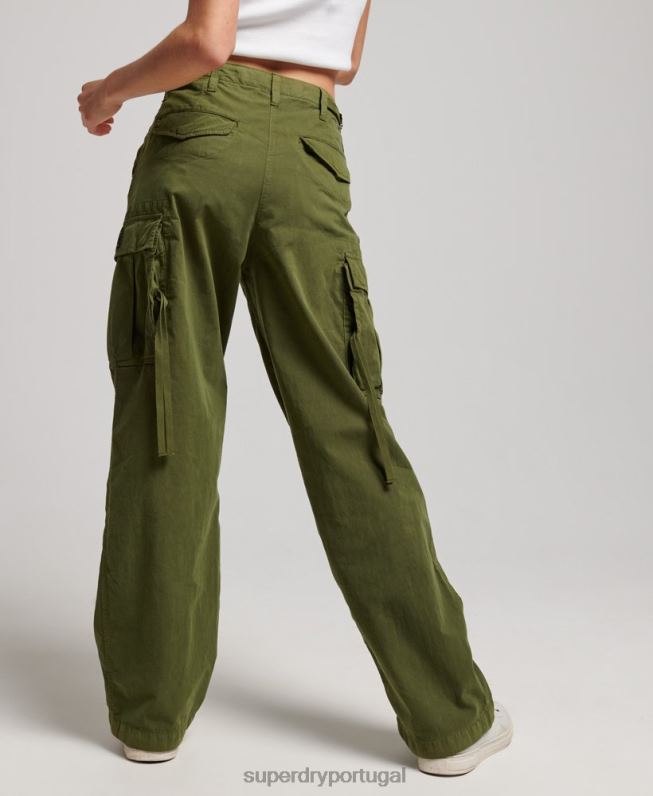 calças cargo vintage de cintura baixa mulheres verde roupas Superdry 2208H2038