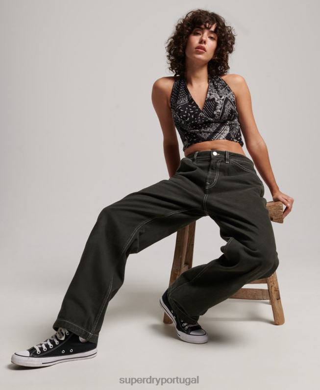 calças de carpinteiro de contraste mulheres verde roupas Superdry 2208H2558