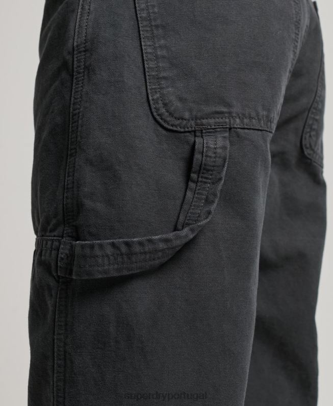 calças de carpinteiro largas vintage de algodão orgânico mulheres cinza escuro roupas Superdry 2208H2557