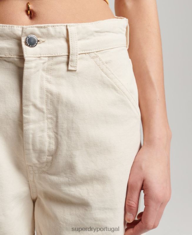 calças de carpinteiro largas vintage de algodão orgânico mulheres creme roupas Superdry 2208H2573