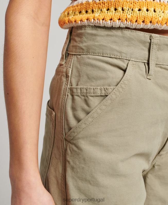 calças de carpinteiro largas vintage de algodão orgânico mulheres verde roupas Superdry 2208H2556