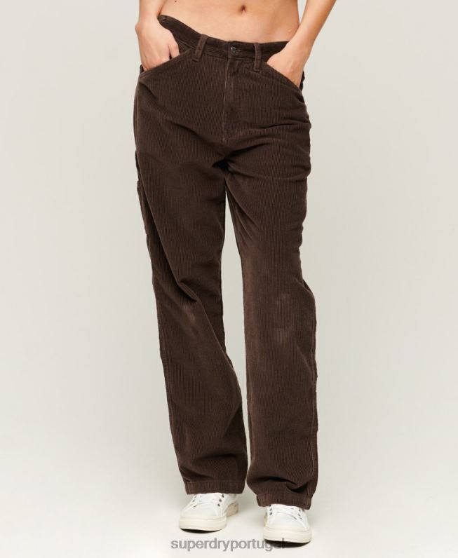 calças de carpinteiro mulheres marrom roupas Superdry 2208H2568