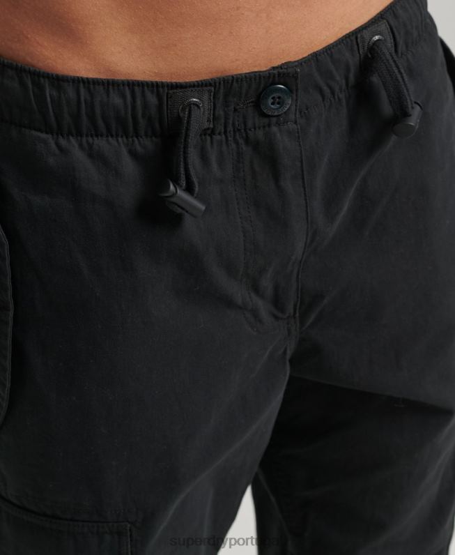 calças de paraquedas de algodão orgânico mulheres preto roupas Superdry 2208H2604