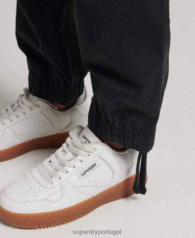 calças de paraquedas de algodão orgânico mulheres preto roupas Superdry 2208H2604