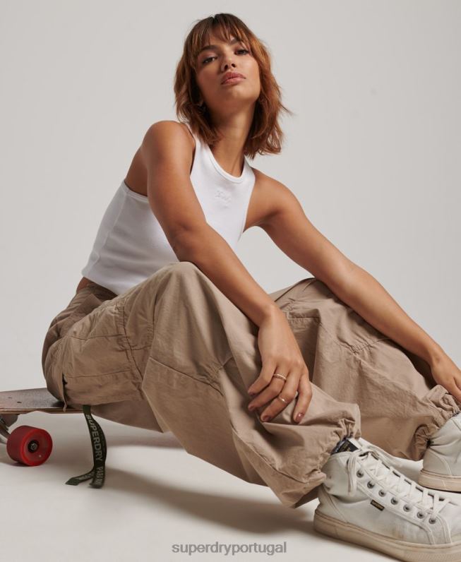 calças largas de pára-quedas mulheres marrom roupas Superdry 2208H1961