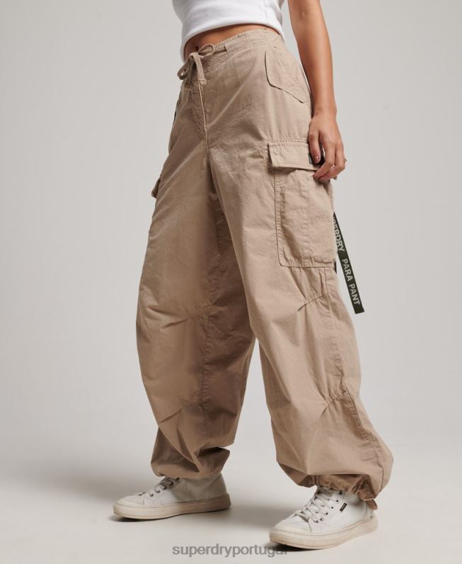 calças largas de pára-quedas mulheres marrom roupas Superdry 2208H1961