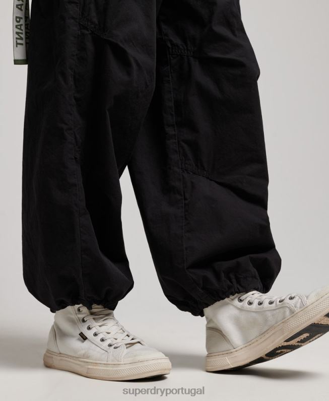 calças largas de pára-quedas mulheres preto roupas Superdry 2208H2013