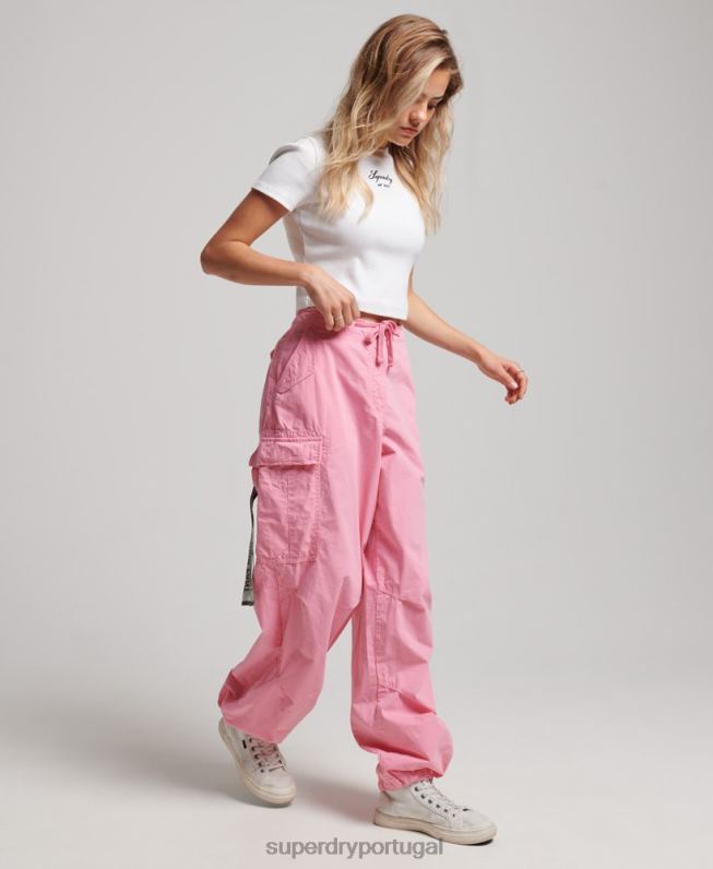 calças largas de pára-quedas mulheres rosa roupas Superdry 2208H1989