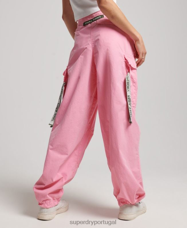calças largas de pára-quedas mulheres rosa roupas Superdry 2208H1989