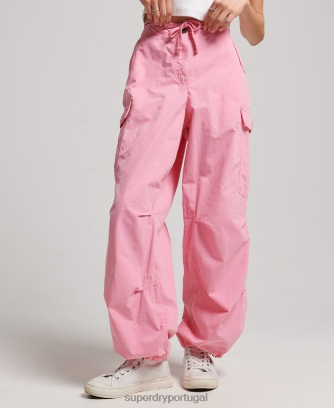 calças largas de pára-quedas mulheres rosa roupas Superdry 2208H1989