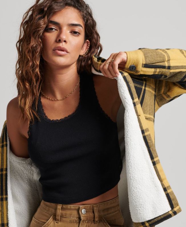 borg camisa xadrez de flanela mulheres ouro roupas Superdry 2208H2927