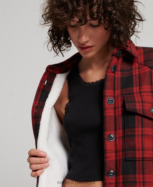 borg camisa xadrez de flanela mulheres vermelho roupas Superdry 2208H2886