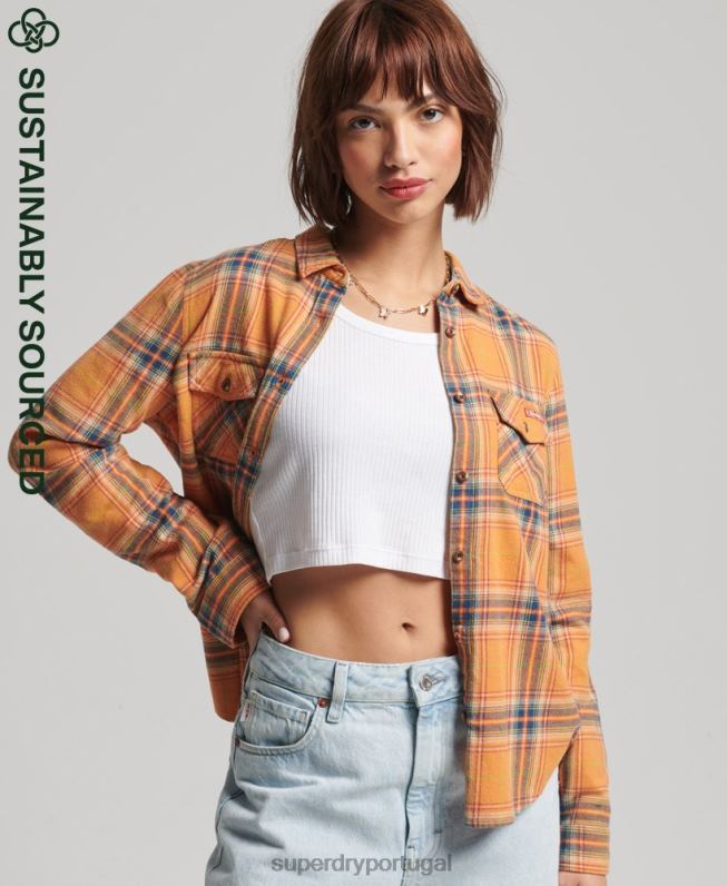 camisa clássica de lenhador de algodão orgânico mulheres amarelo roupas Superdry 2208H3033