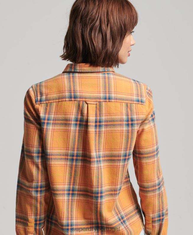 camisa clássica de lenhador de algodão orgânico mulheres amarelo roupas Superdry 2208H3033