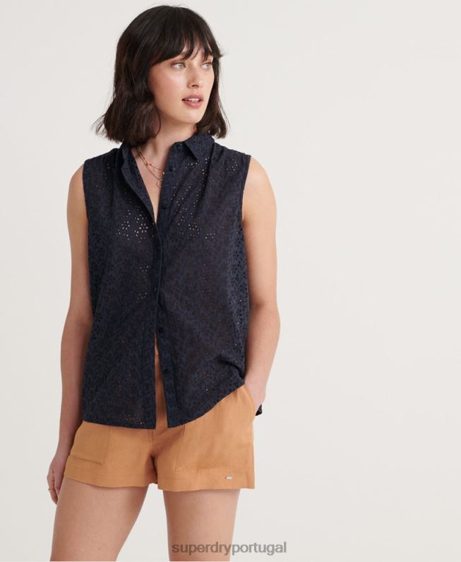 camisa de broderie Tilly mulheres marinha roupas Superdry 2208H3074