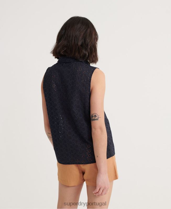 camisa de broderie Tilly mulheres marinha roupas Superdry 2208H3074
