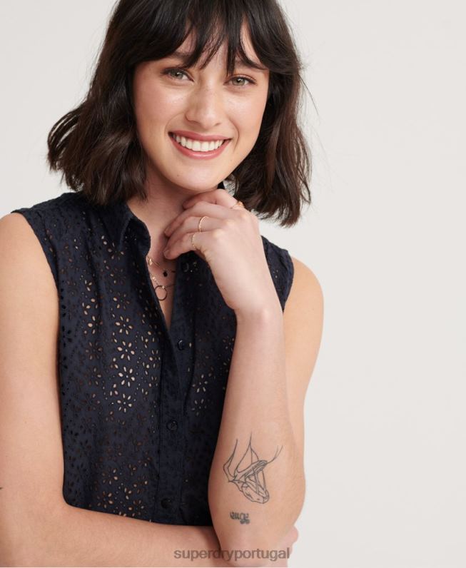 camisa de broderie Tilly mulheres marinha roupas Superdry 2208H3074