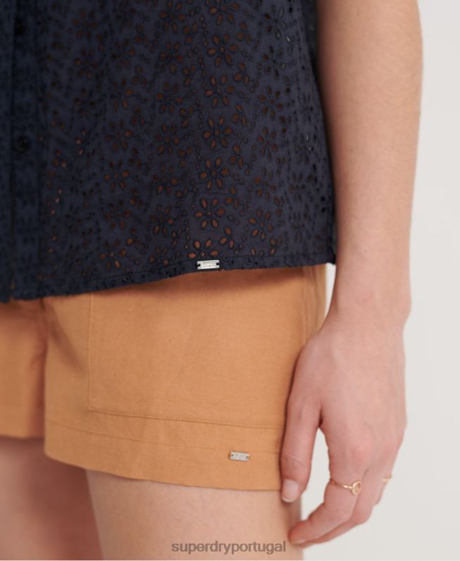 camisa de broderie Tilly mulheres marinha roupas Superdry 2208H3074