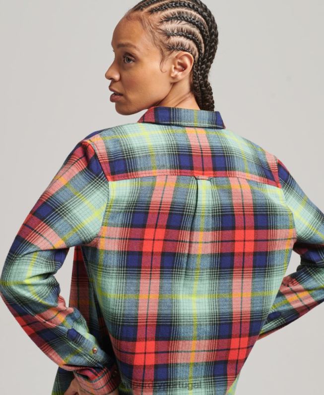 camisa de flanela xadrez de algodão orgânico mulheres verde roupas Superdry 2208H3042