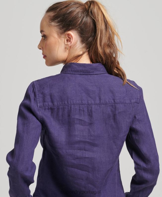 camisa de manga longa de linho studios mulheres marinha roupas Superdry 2208H6513