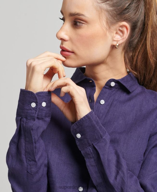 camisa de manga longa de linho studios mulheres marinha roupas Superdry 2208H6513