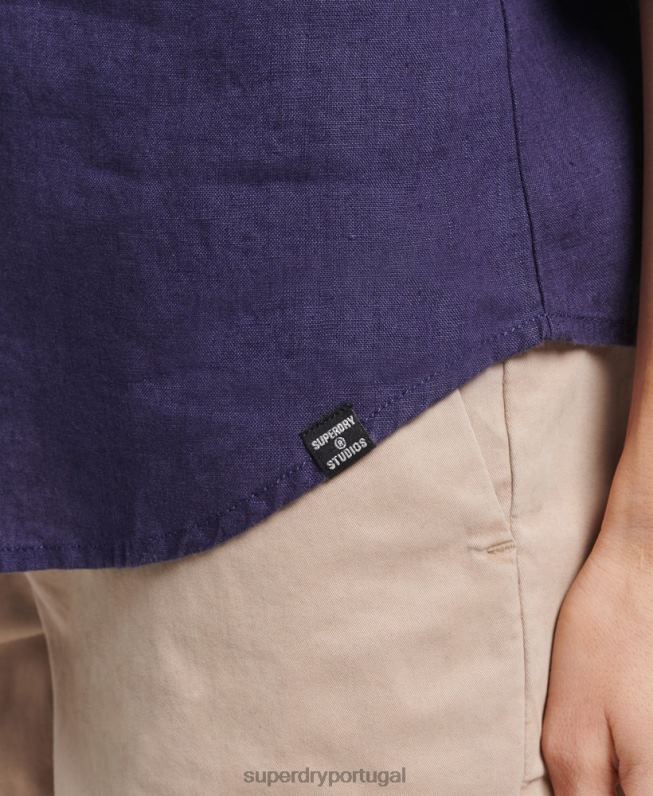 camisa de manga longa de linho studios mulheres marinha roupas Superdry 2208H6513