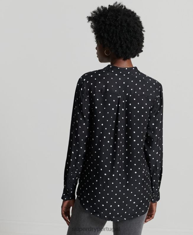 camisa de manga longa estúdios mulheres preto roupas Superdry 2208H6764