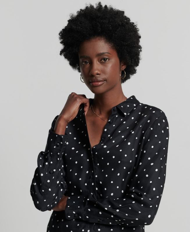 camisa de manga longa estúdios mulheres preto roupas Superdry 2208H6764