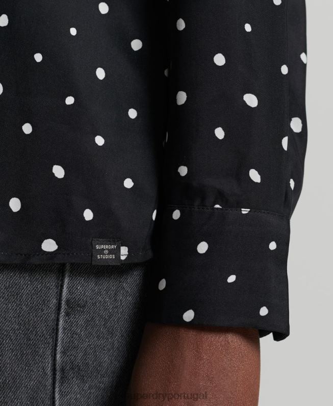 camisa de manga longa estúdios mulheres preto roupas Superdry 2208H6764