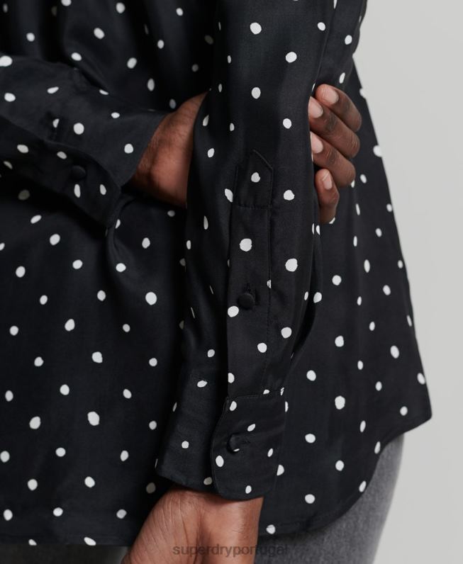 camisa de manga longa estúdios mulheres preto roupas Superdry 2208H6764