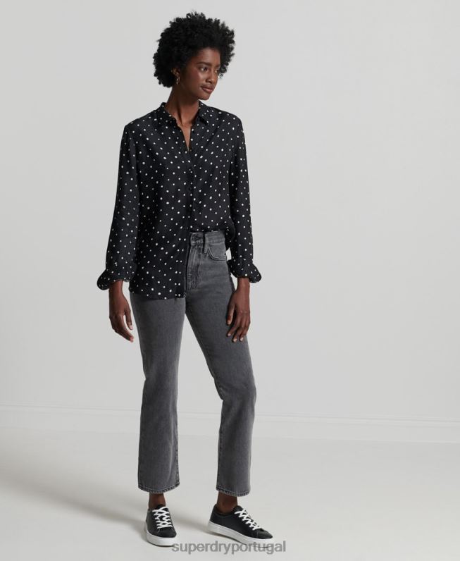 camisa de manga longa estúdios mulheres preto roupas Superdry 2208H6764