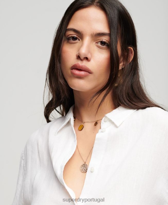 camisa de namorado de linho casual mulheres branco roupas Superdry 2208H1969