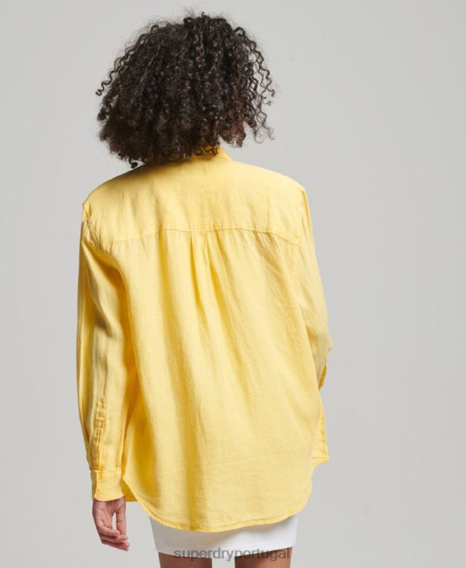 camisa de namorado de linho casual mulheres laranja roupas Superdry 2208H2256