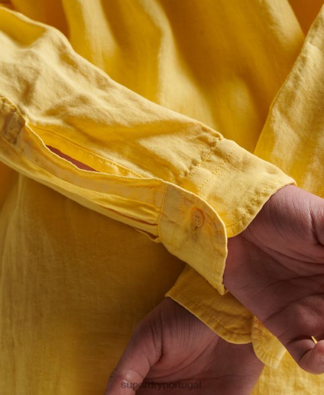 camisa de namorado de linho casual mulheres laranja roupas Superdry 2208H2256