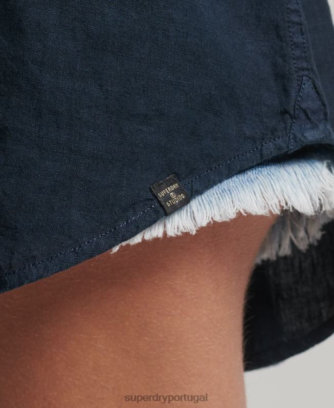 camisa de namorado de linho casual mulheres marinha roupas Superdry 2208H1980